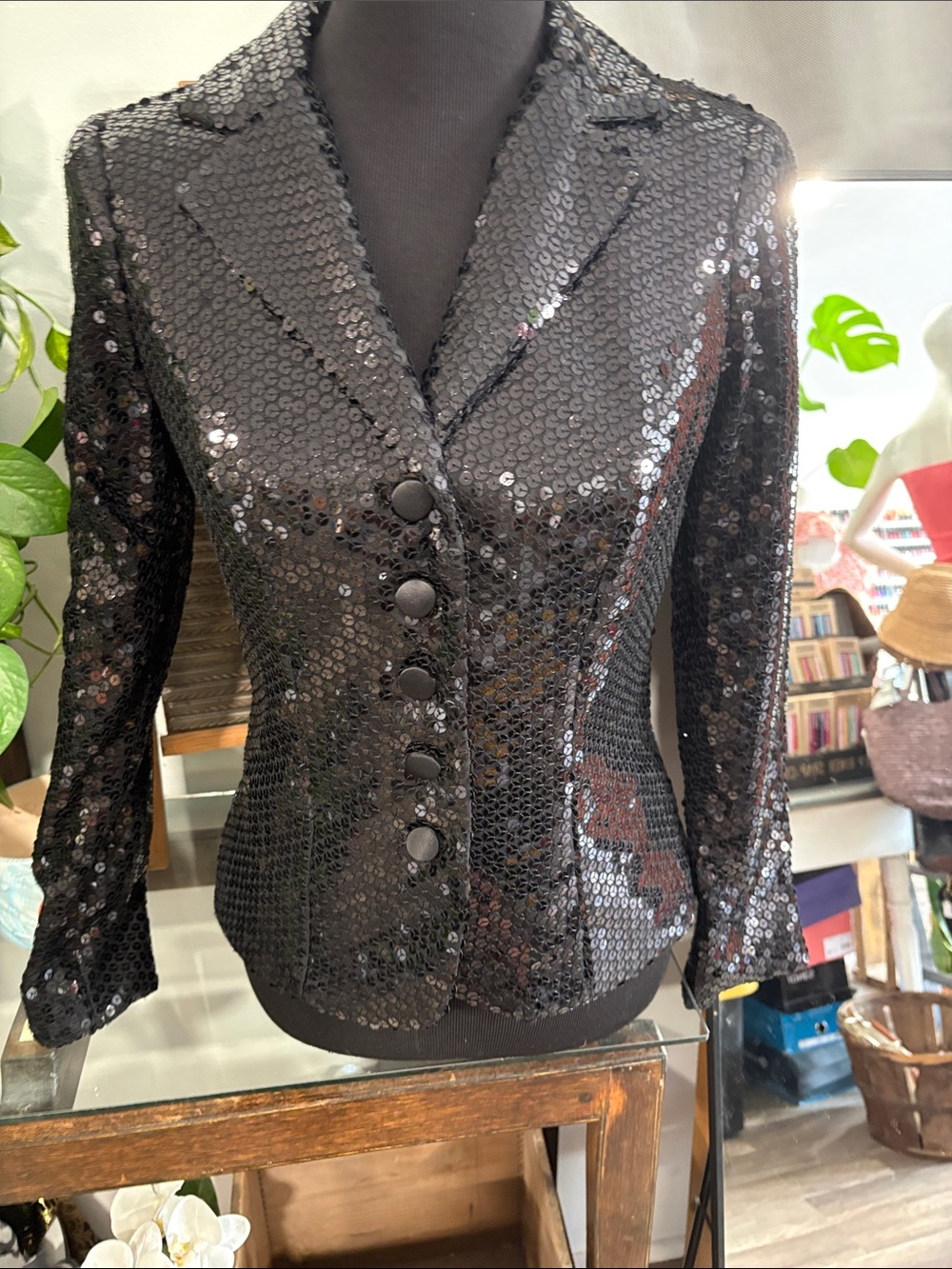 Black Sequin Women's Blazer Jacket